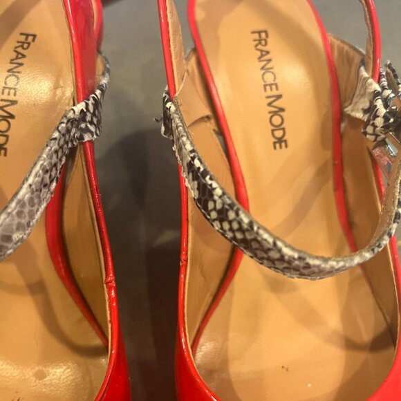 France Mode Red Patent Heel Slingbacks with Snakeskin detail 36.5/6 - Picture 4 of 13
